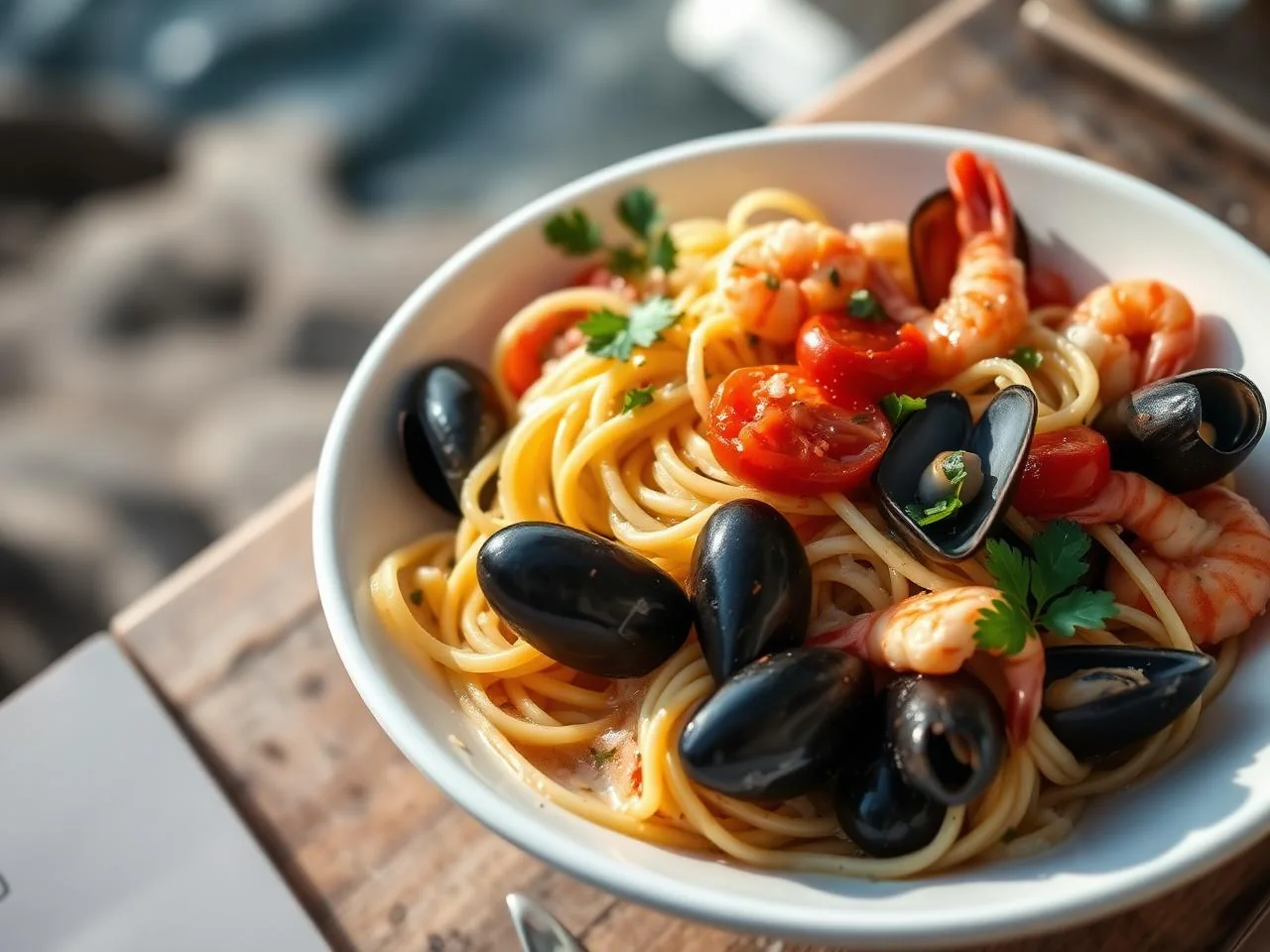 Scialatielli amalfitani ai frutti di mare con vongole e cozze