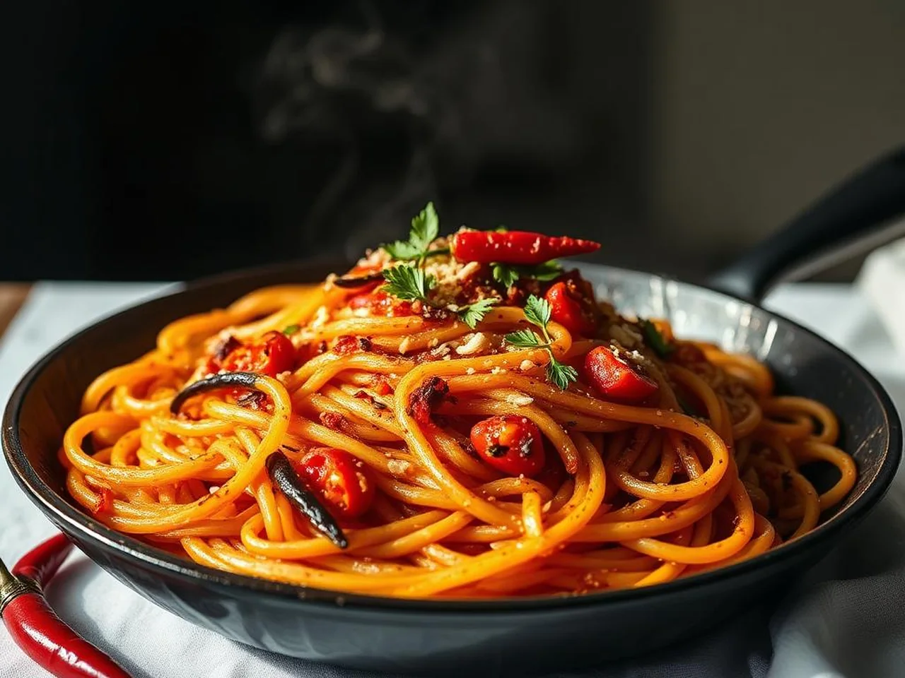 Spaghetti all'assassina baresi con crosta croccante in padella di ferro