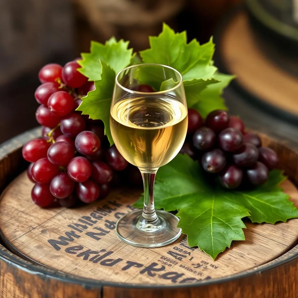 Bicchierino di acquavite di vino siciliana con grappolo di uva Nero d'Avola