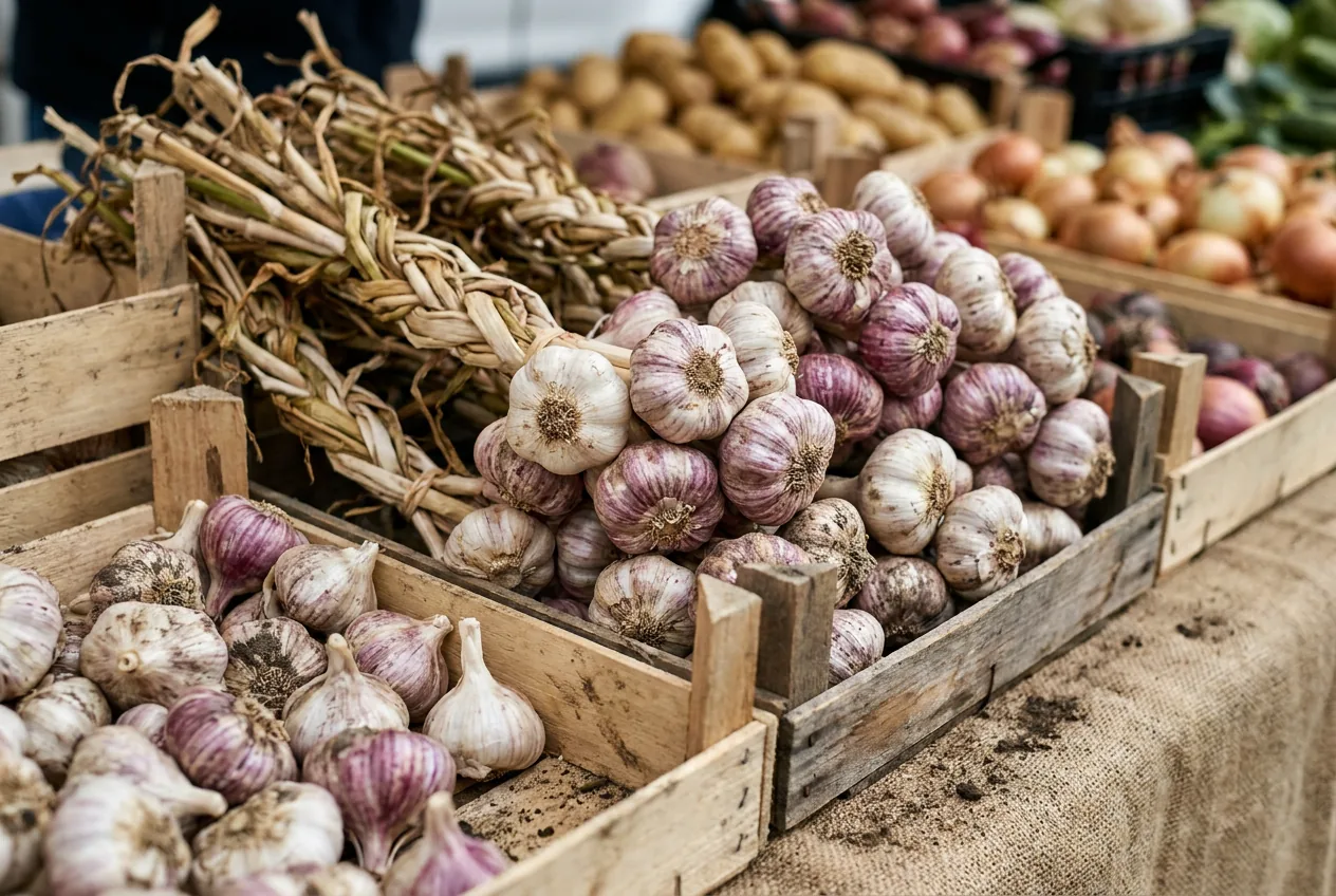 Bulbi di Aglio di Resia intrecciati ad asciugare