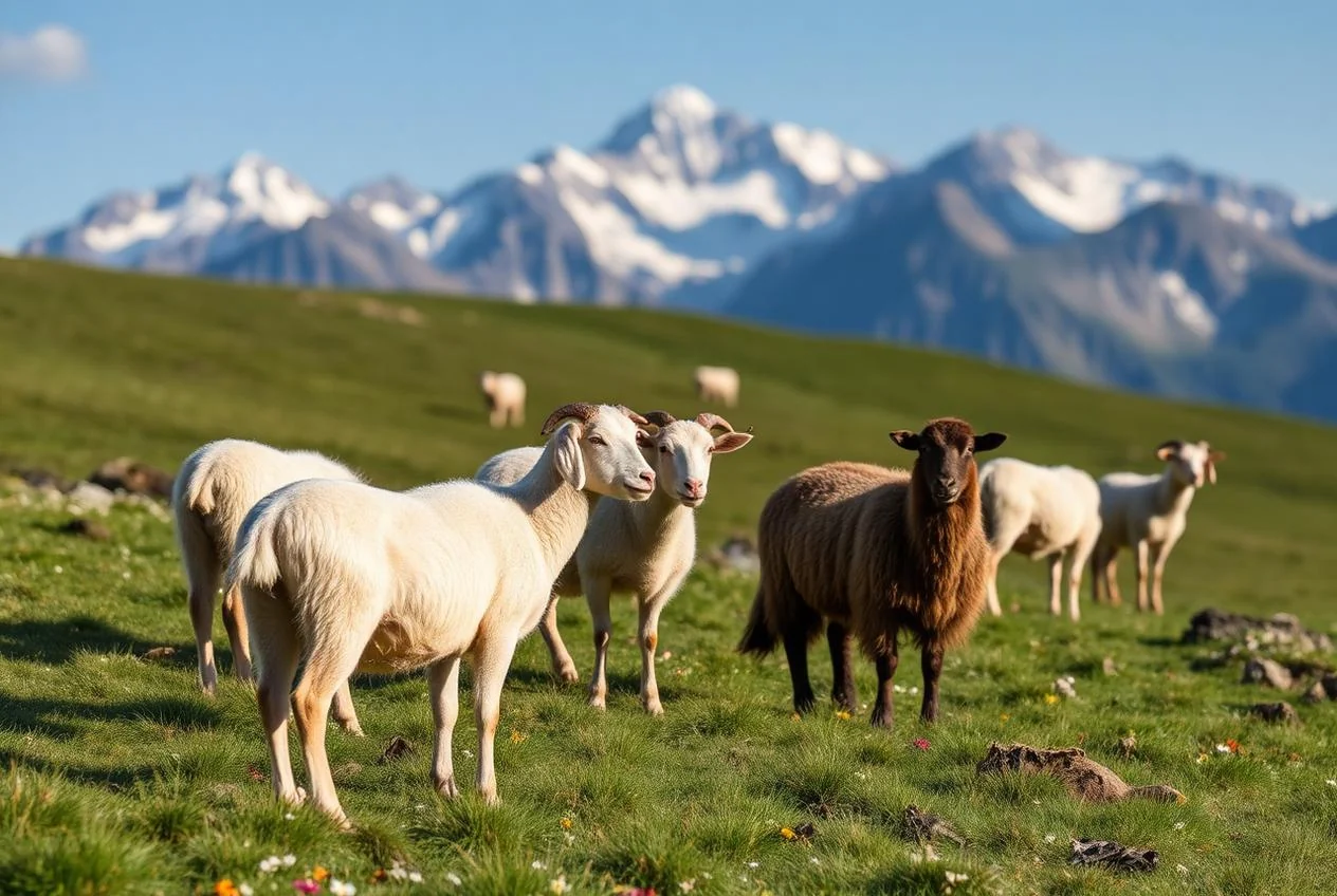 Gregge di pecore Sambucane al pascolo alpino