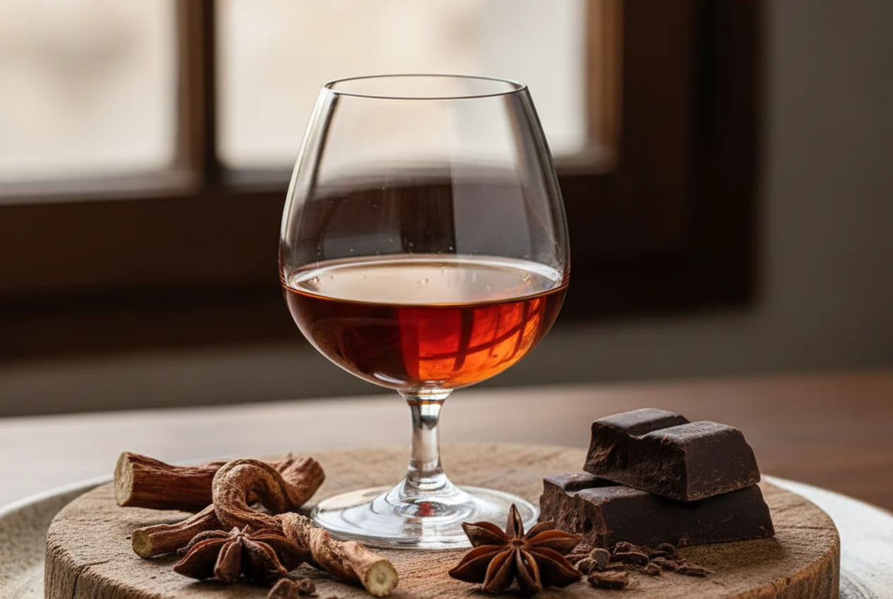 Calice di Barolo Chinato con cioccolato