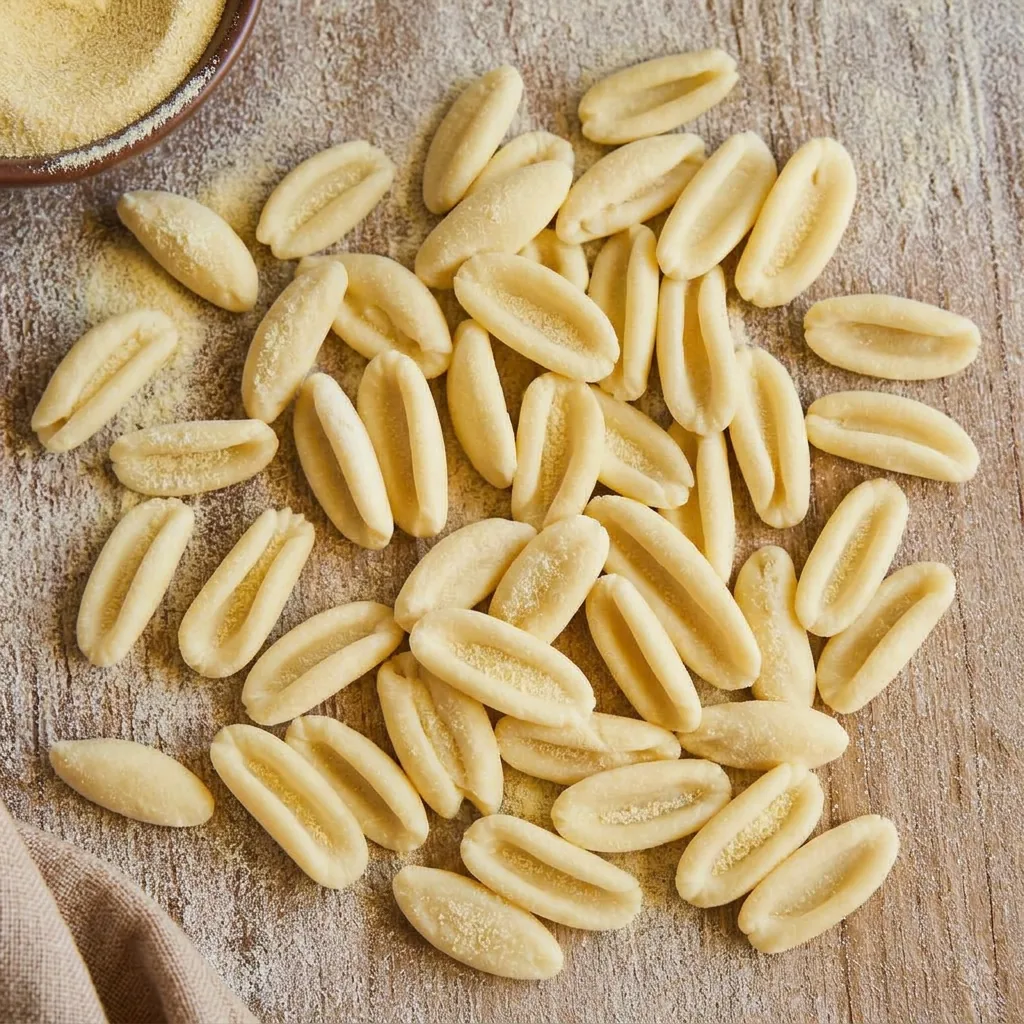 Cavatelli cilentani, pasta tipica del Cilento, in ciotola di ceramica con sugo di pomodoro e basilico