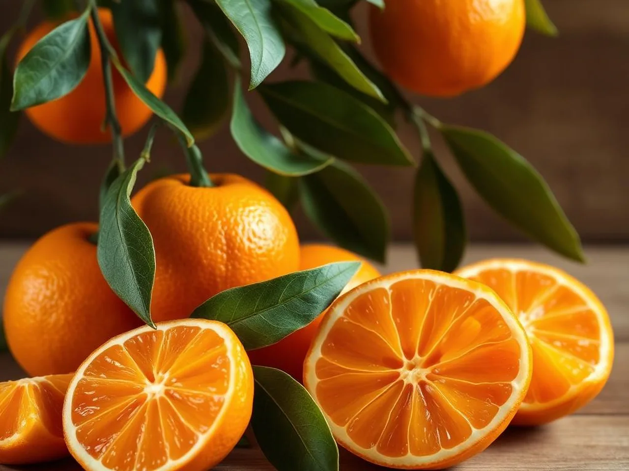Clementine mature del Golfo di Taranto con foglie verdi, alcune tagliate a metà