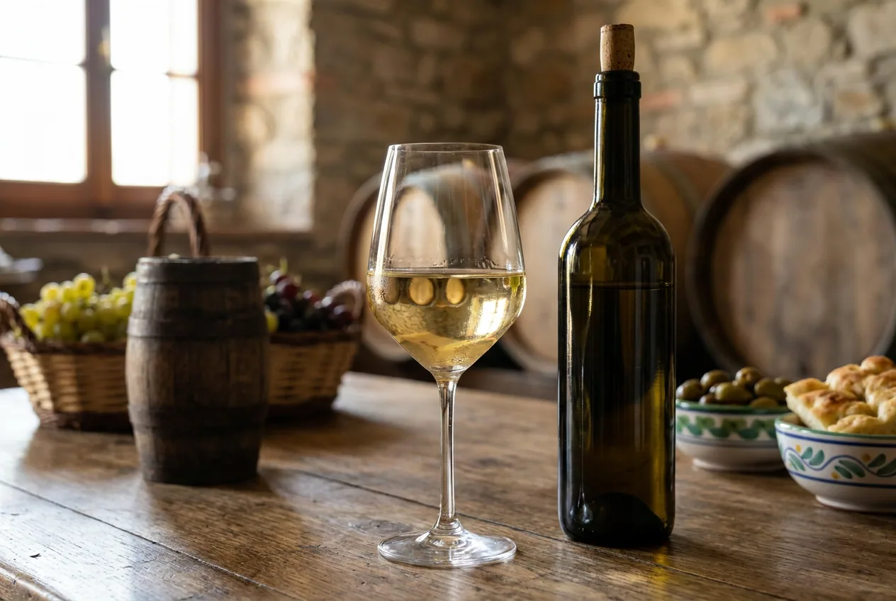 Vino Colli di Luni DOC in calice con colline della Val di Magra sullo sfondo