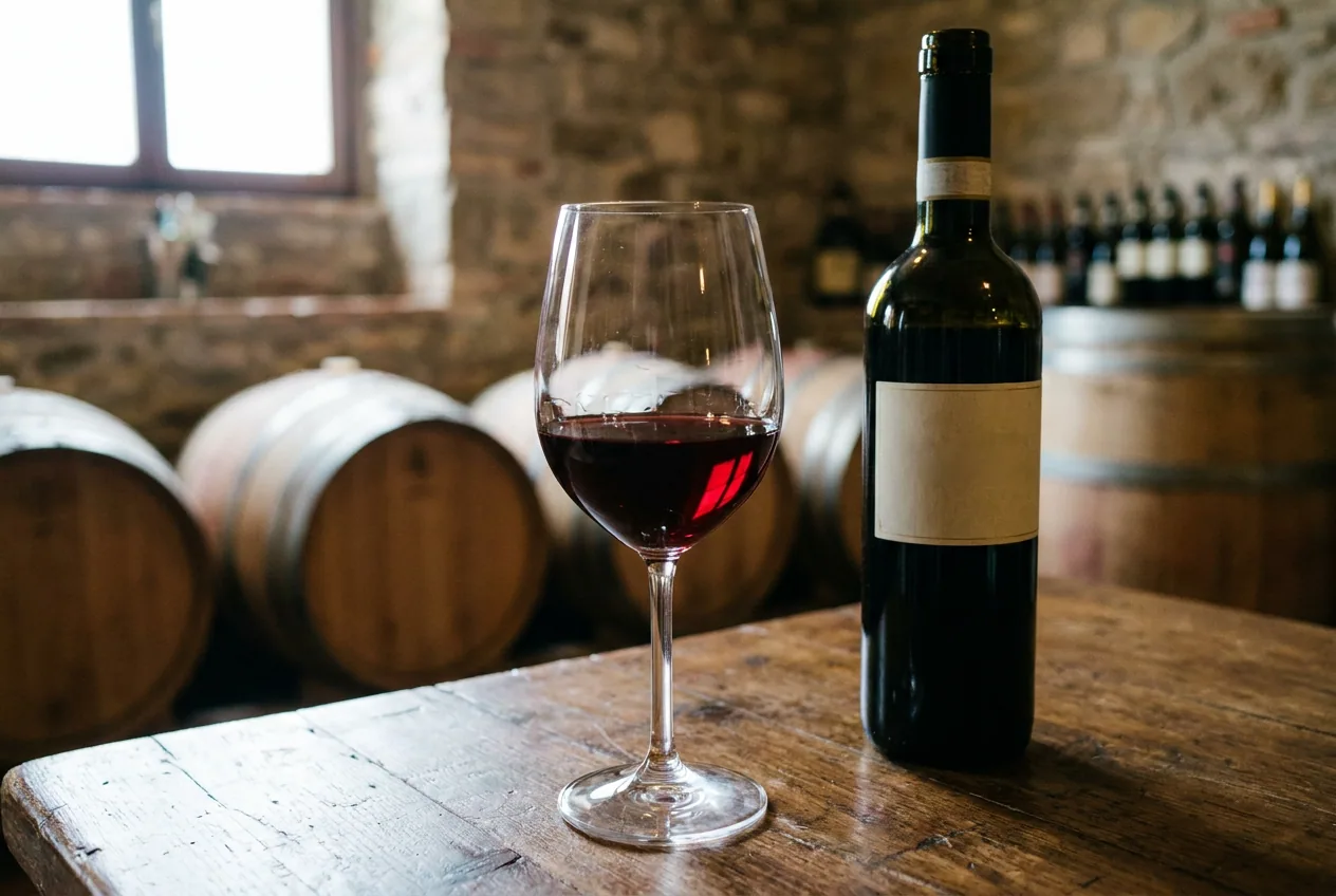 Calice di vino rosso Conero DOCG