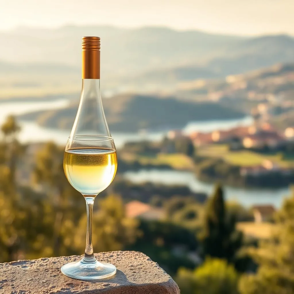 Calice di vino bianco Est! Est!! Est!!! con panorama del Lago di Bolsena