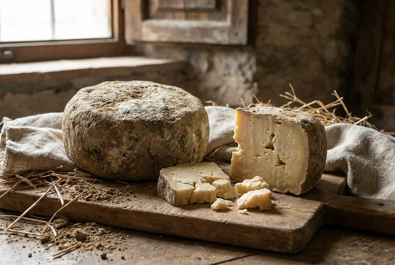 Formaggio di fossa marchigiano dalla crosta scura ed irregolare tipica della stagionatura in fossa