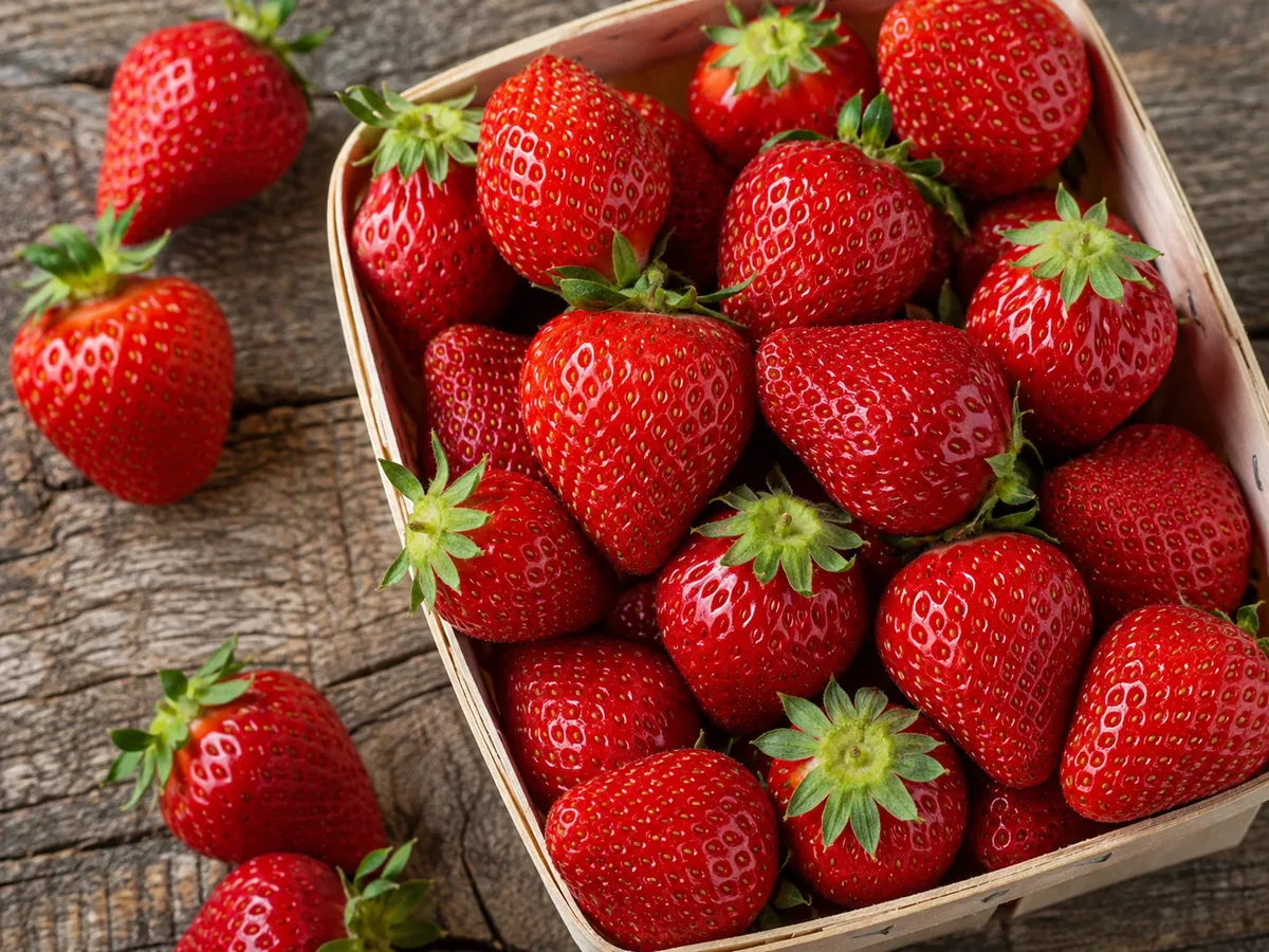 Fragole della Basilicata IGP appena raccolte in cestino
