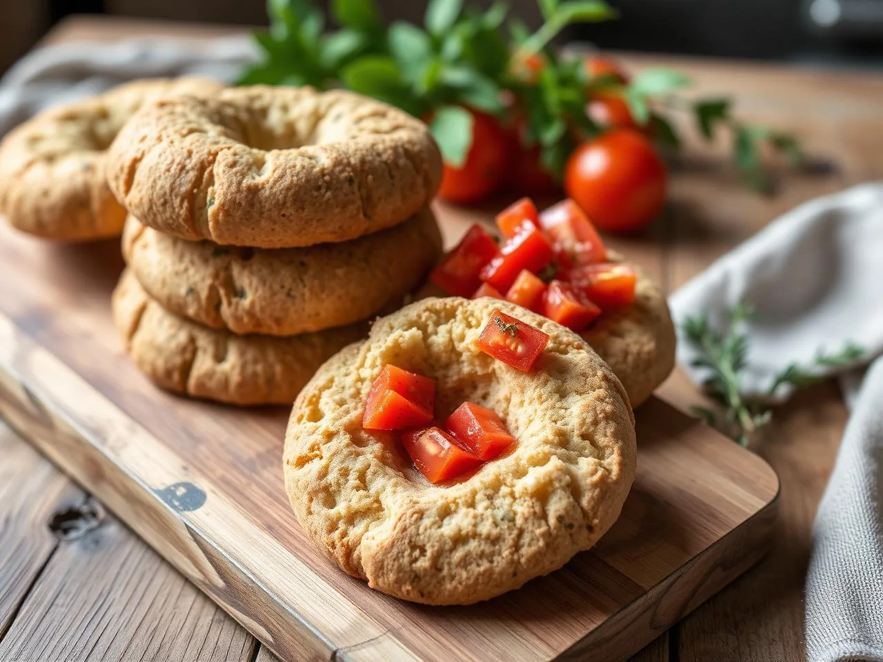 Friselle pugliesi condite con pomodorini, origano e olio extravergine su piatto bianco