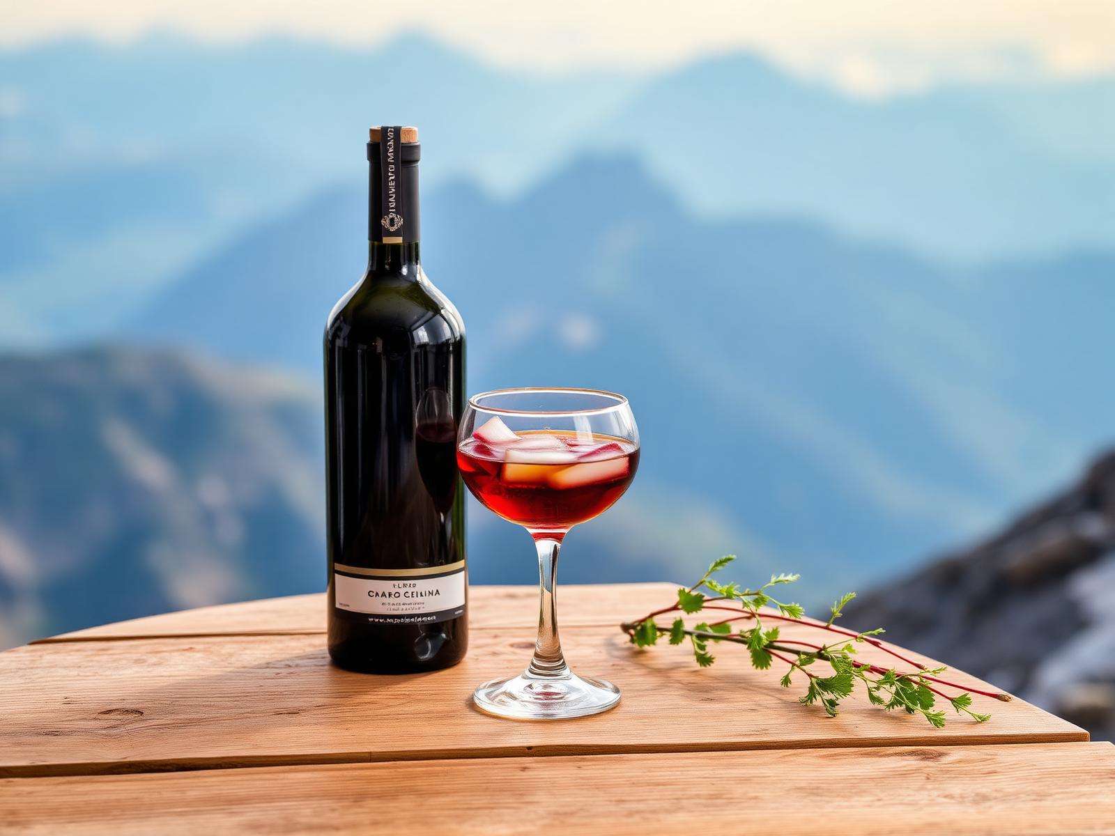 Bicchierino di amaro di genziana abruzzese ambrato con radici di genziana