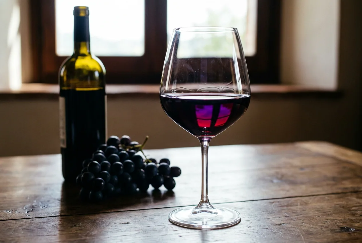 Calice di vino rosso Lacrima di Morro d'Alba DOC