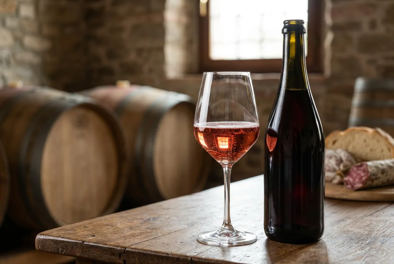 Calice di vino rosso Lambrusco Mantovano DOC con spuma