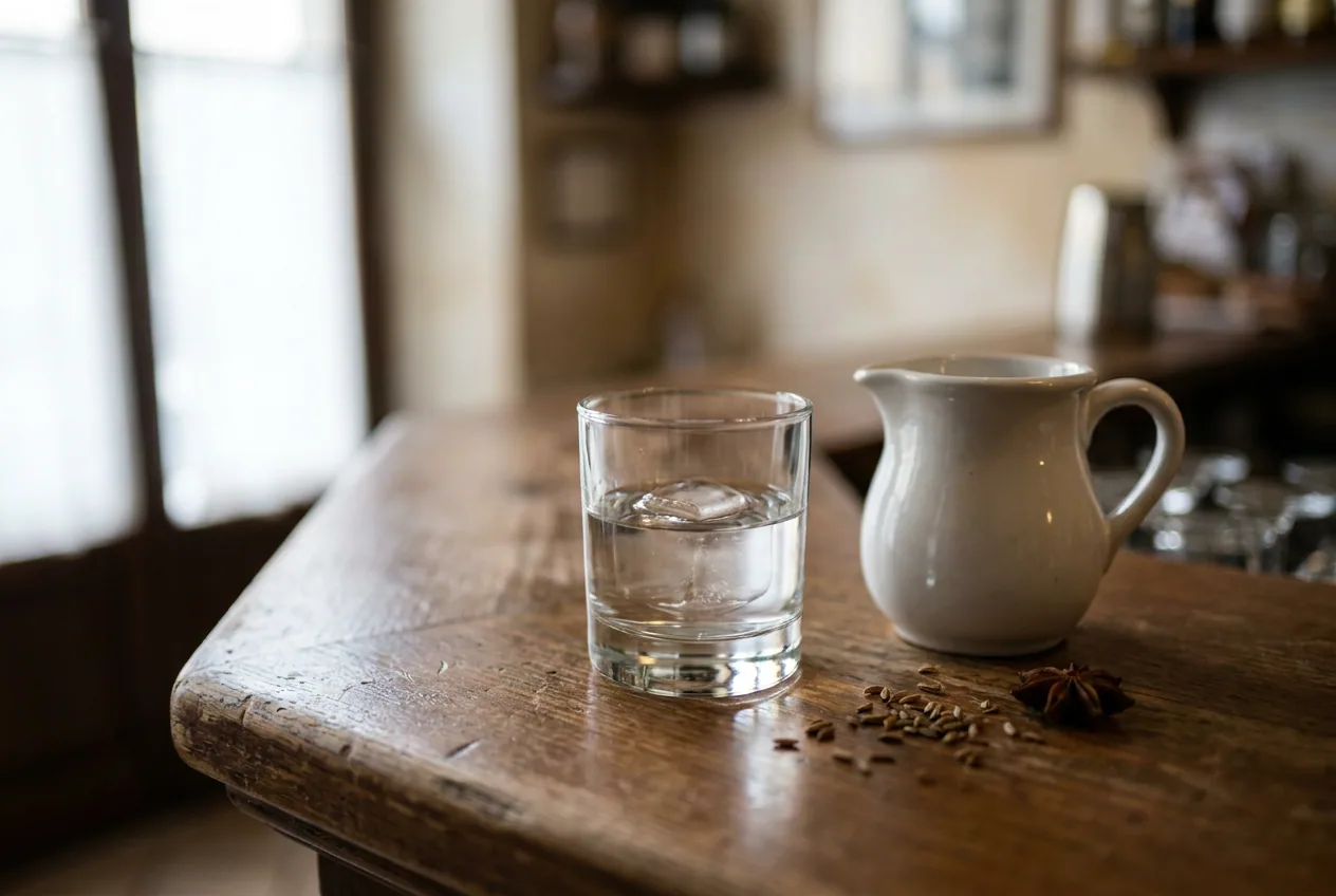 Bicchierino di mistrà marchigiano, distillato secco all'anice