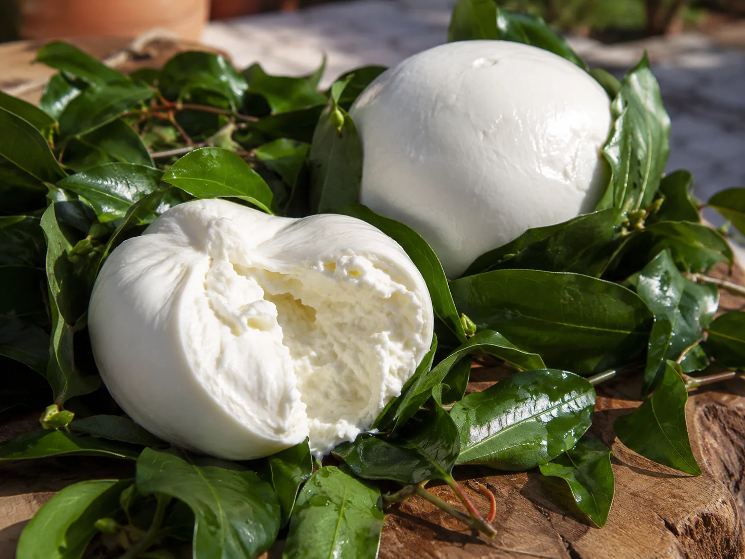 Mozzarella nella mortella avvolta tra foglie aromatiche