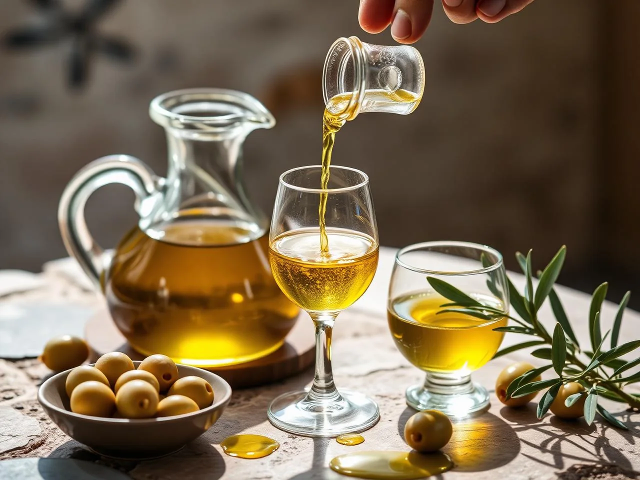 Bottiglia di Olio di Roma IGP con ramo di ulivo e olive nere