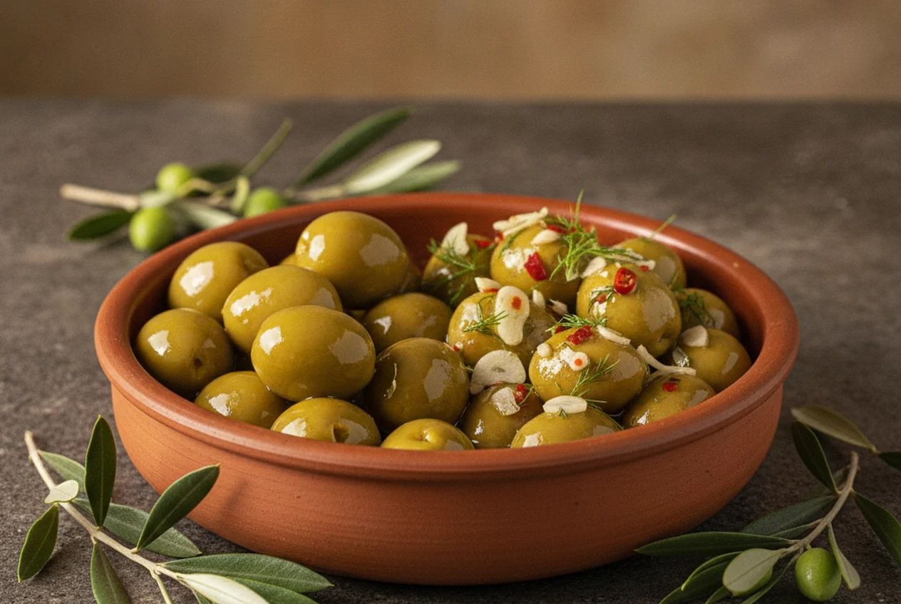 Olive da tavola Nocellara Etnea verdi in una ciotola