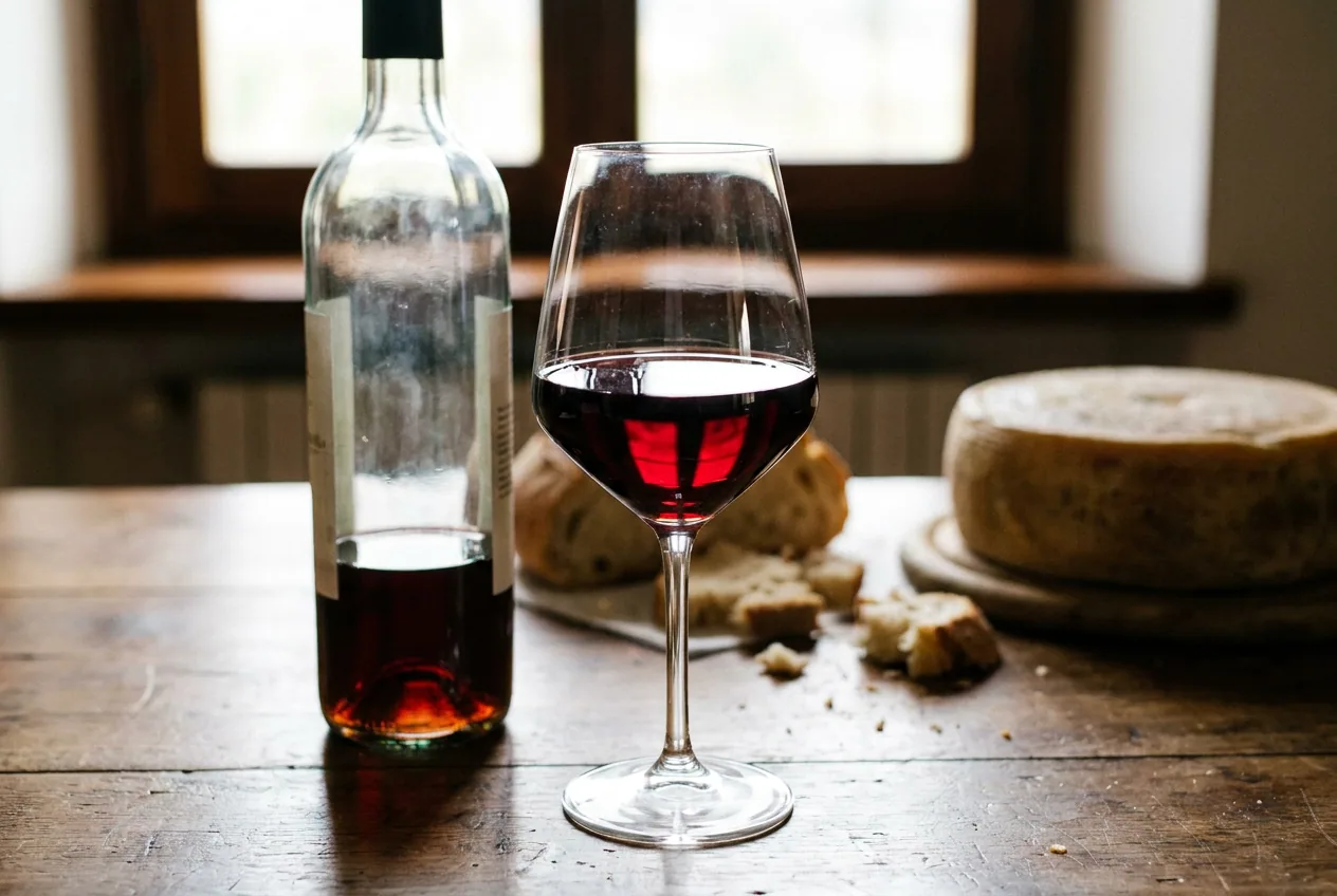 Calici di Oltrepò Pavese DOC con vigneti collinari sullo sfondo