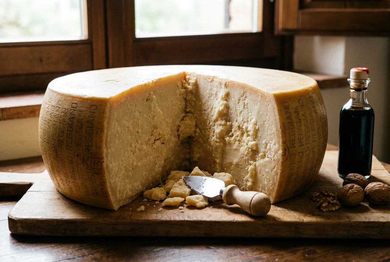 Forma di Parmigiano Reggiano tagliata a scaglie