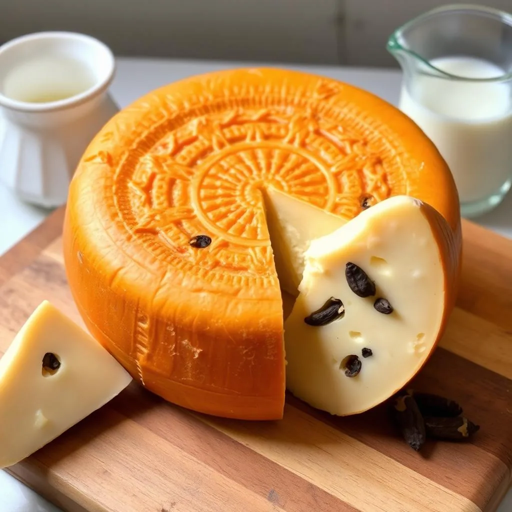 Forma di Pecorino Siciliano DOP con crosta ambrata segnata dalla fascera di canna