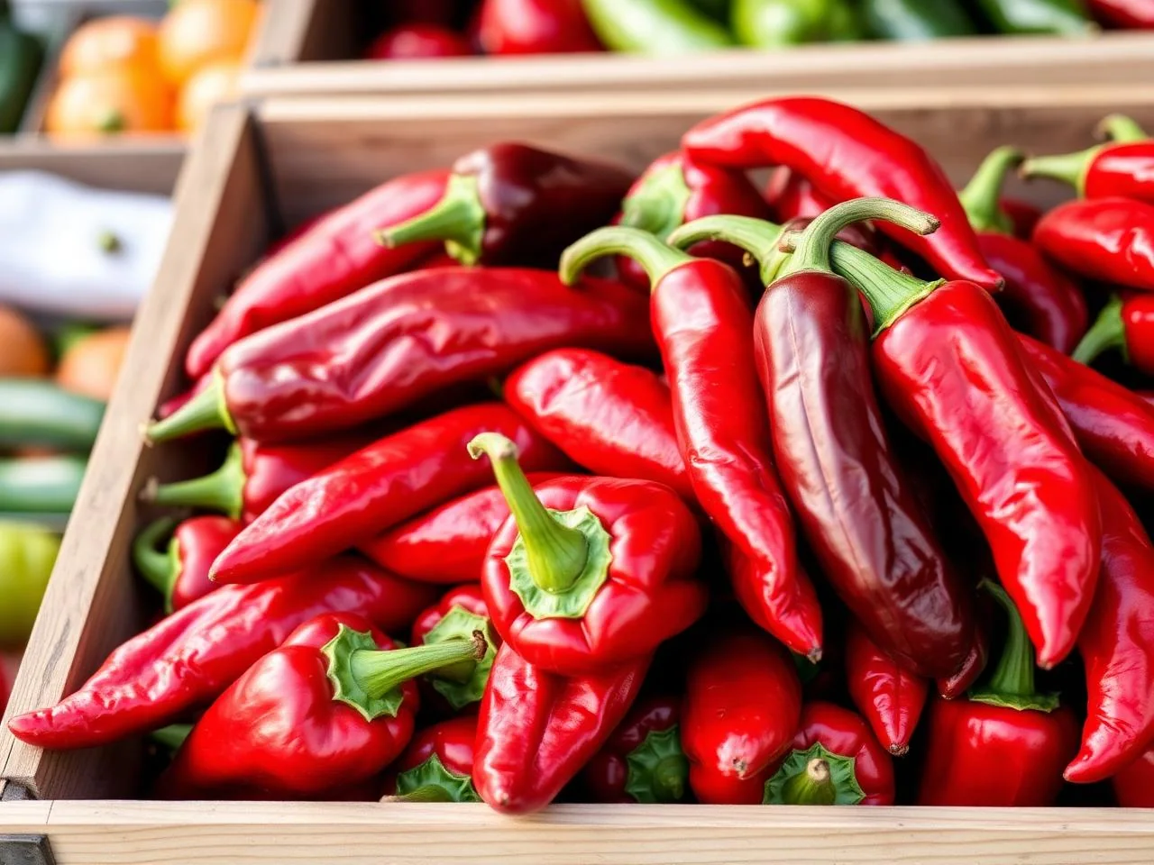 Peperoni di Pontecorvo DOP corno rosso allungati in cassetta di legno