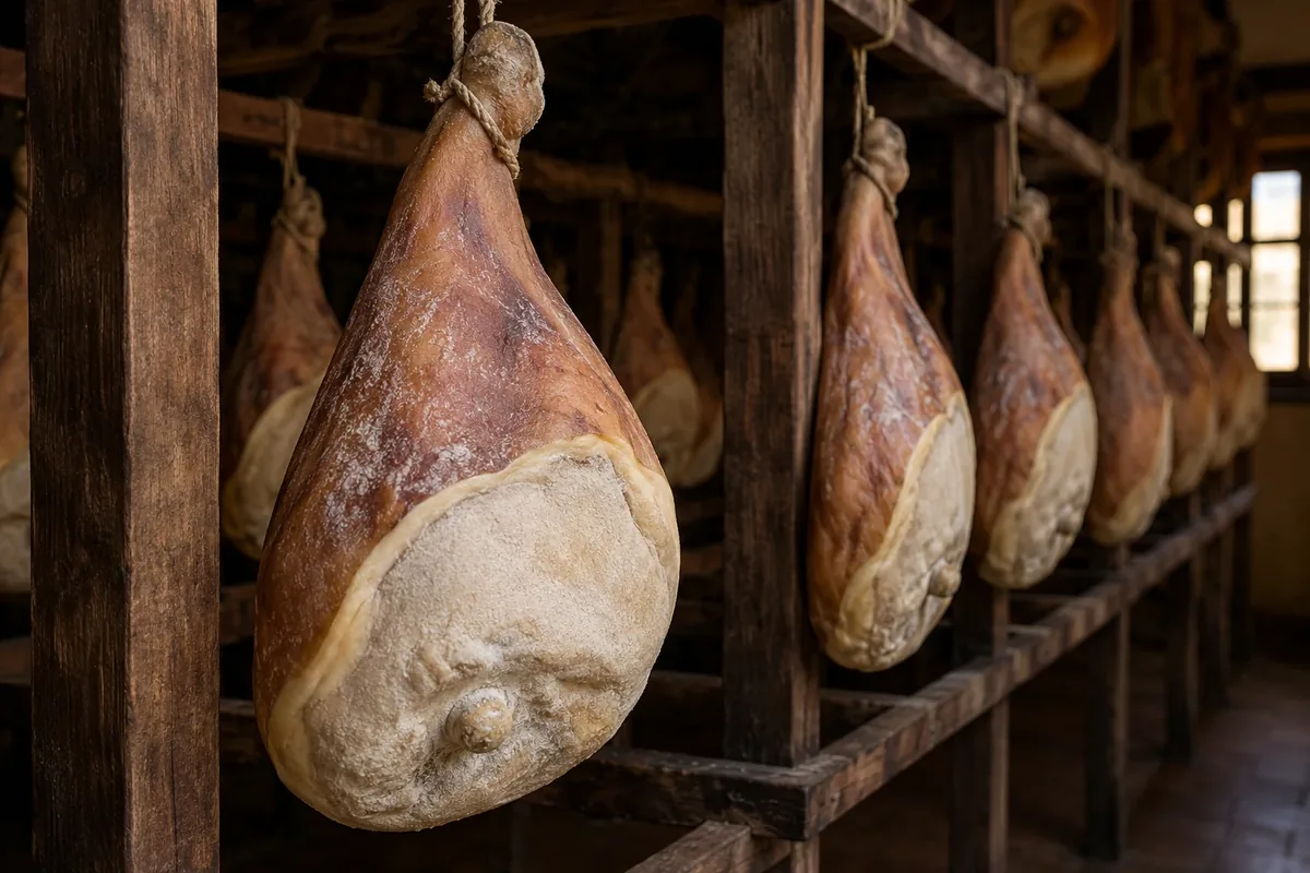 Prosciutto di Carpegna DOP intero e affettato su tagliere