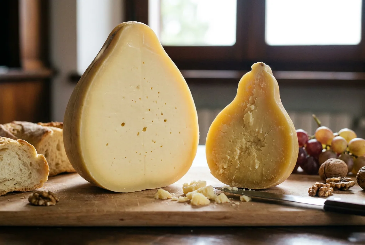 Forme di Provolone Valpadana DOP appese durante la stagionatura