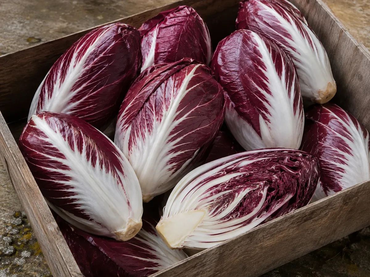 Cespi di Radicchio di Verona IGP appoggiati su cassetta di legno