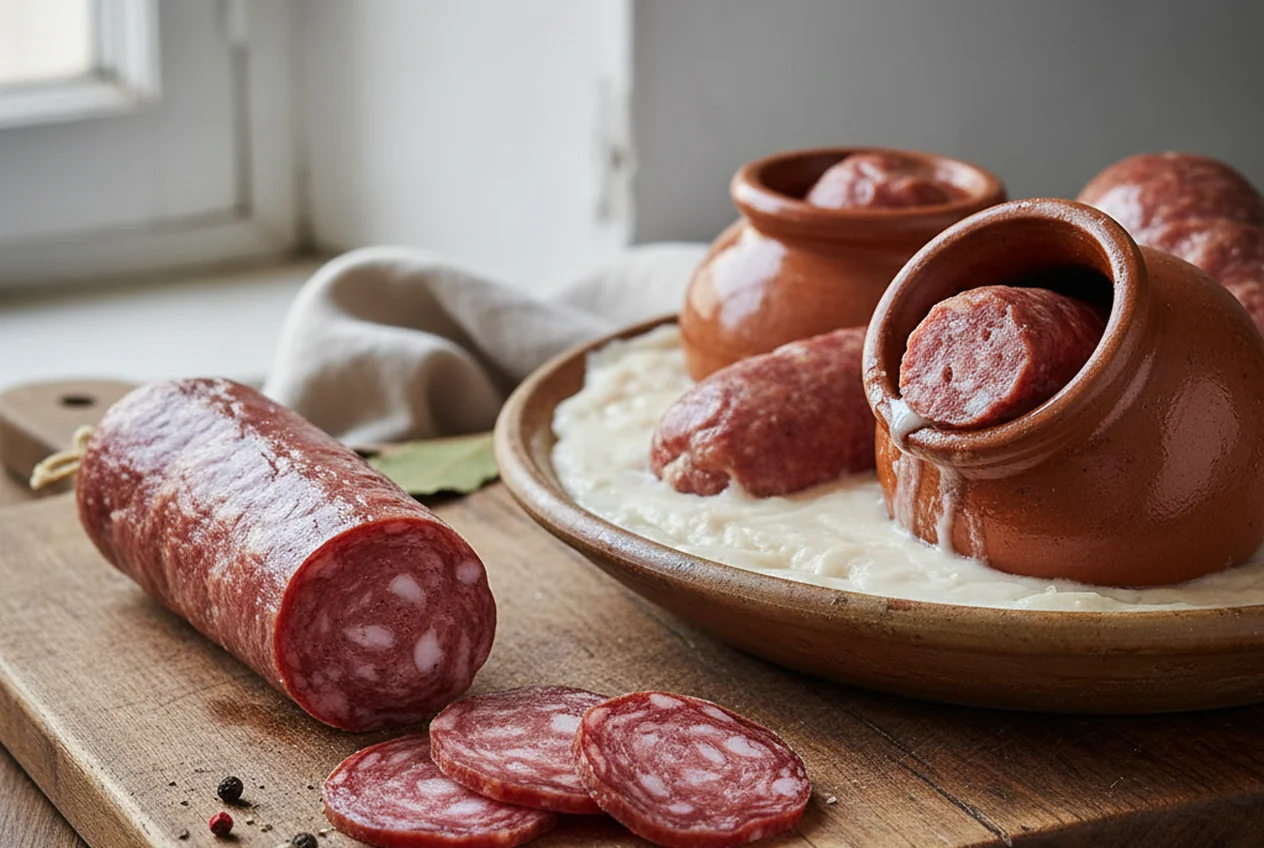 Salam d'la duja con orcio di terracotta