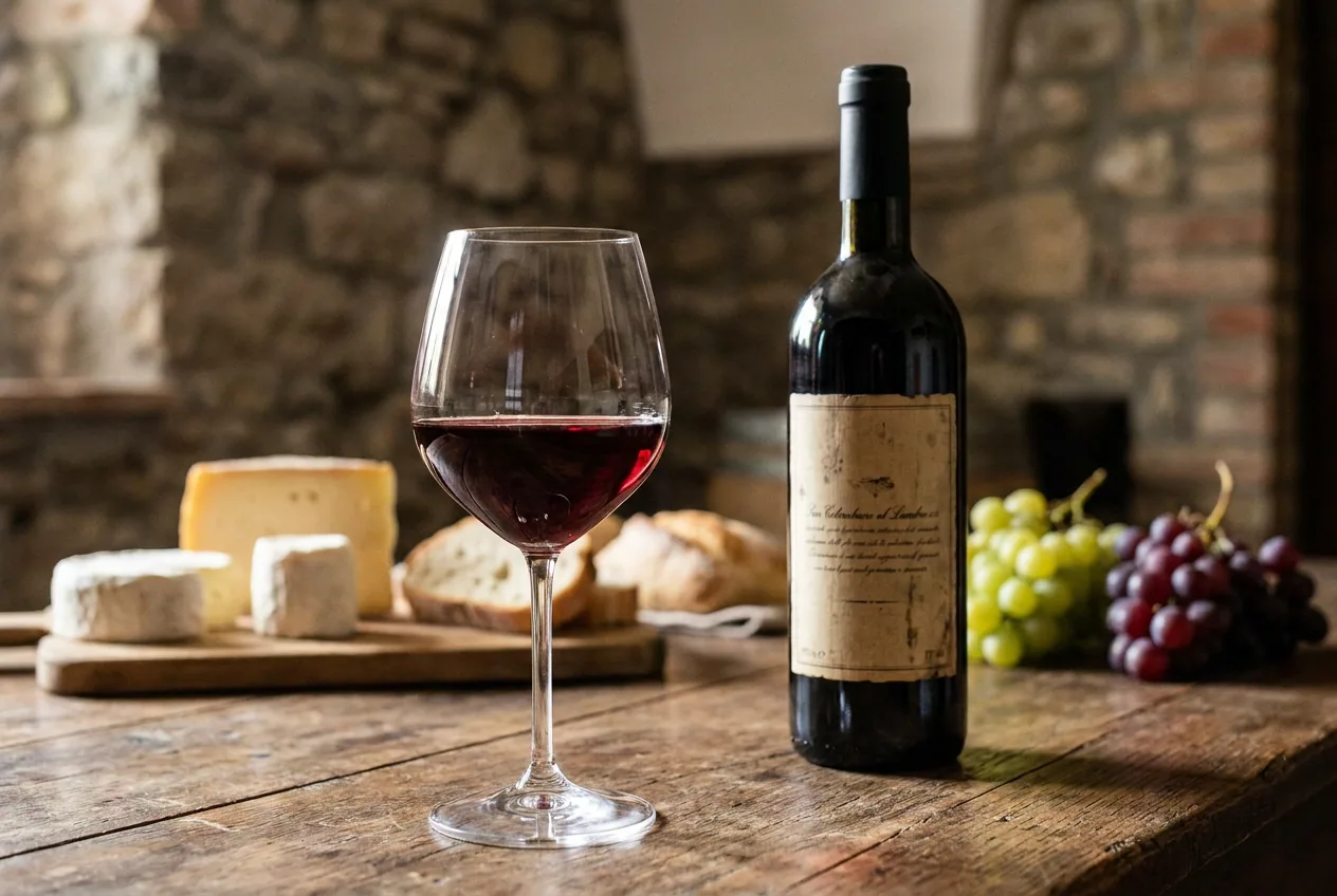 Calice di vino rosso San Colombano al Lambro DOC