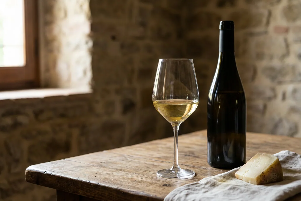 Calice di vino bianco Verdicchio di Matelica Riserva DOCG