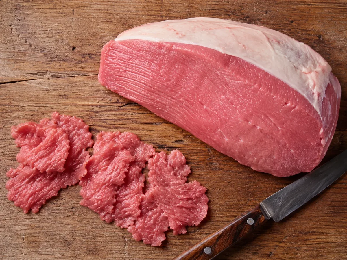 Taglio crudo di carne bovina di razza Piemontese su tagliere