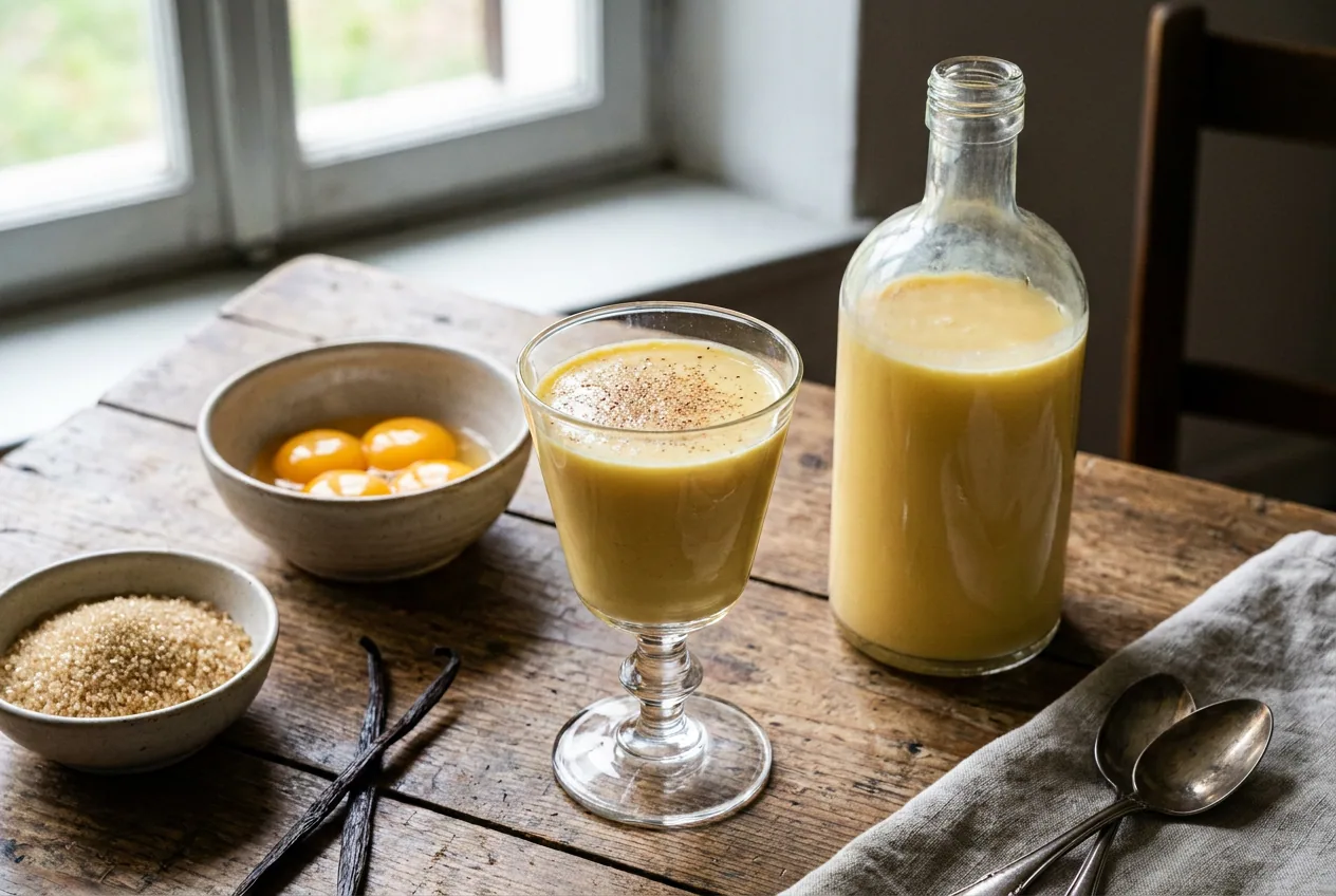 Bicchierino di liquore all'uovo Vov di colore giallo dorato