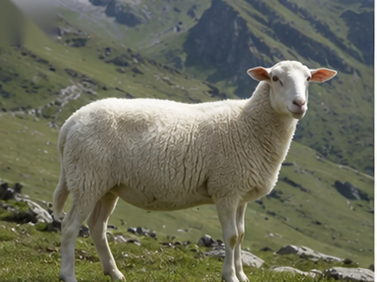 Pecora di razza Sambucana con vello bianco su un pascolo d'alta quota della Valle Stura